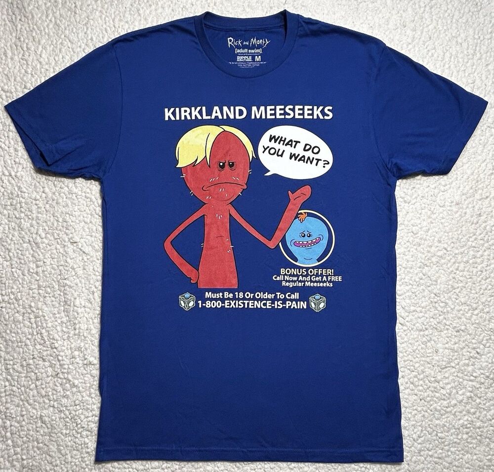 Rick and Morty Mens T Shirt Medium Kirkland Meeseeks BoxLunch Royal Blue Tee M